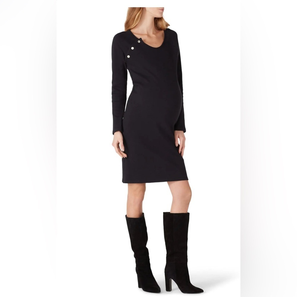 STOWAWAY COLLECTION size small black maternity dress with gold side buttons 1804